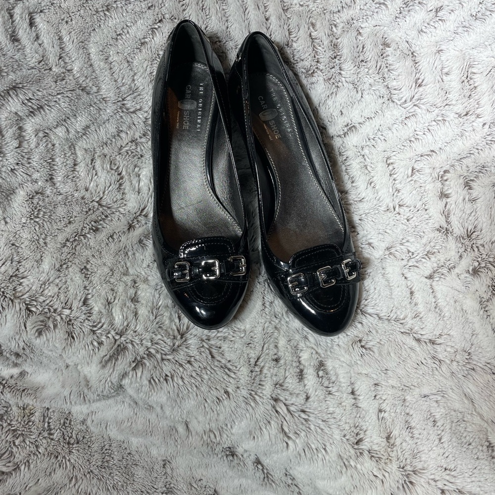 Original Car Shoe Black Patent Leather Women's Round Toe